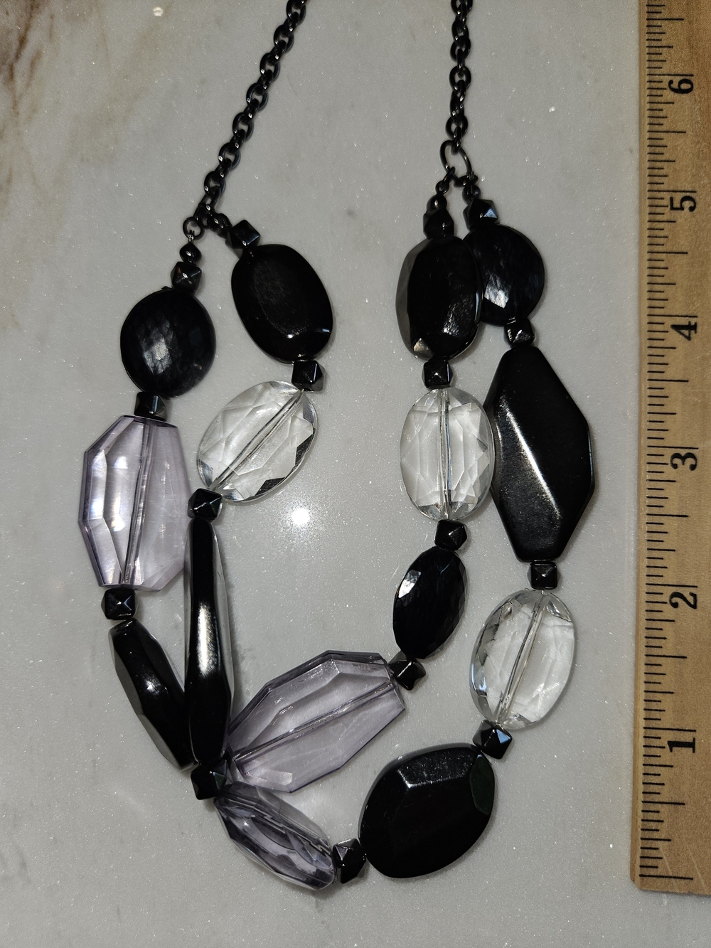 Women's Black and Clear Beaded Statement Necklace & Earrings